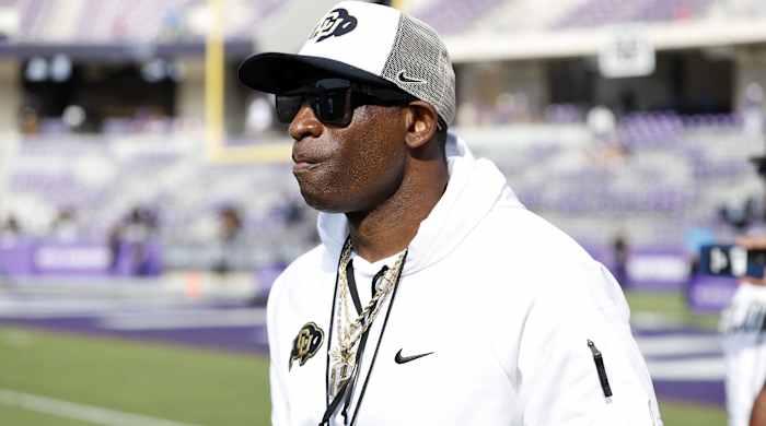 Colorado head coach Deion Sanders looks on before a game vs. TCU.